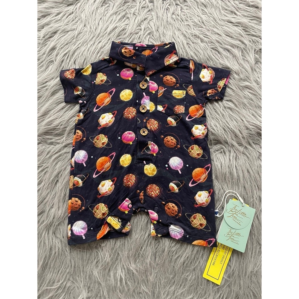 The Little Blue Lion Baby Bamboo Polo Romper Space Food 3 months‎ NWT